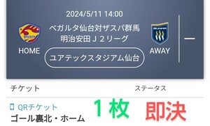 ベガルタ仙台 VS ザスパ群馬 ゴール裏北・ホーム チケット１枚 QRチケット 送料無料 チケット 譲渡用URL