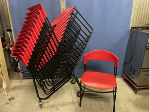 スチールケース ミーティングチェア スタッキング Assisa steelcase レッド 業務用 会議椅子 14台 台車 チェアカート