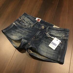 ジースター/ショートパンツ/デニム/加工品/ストレッチ/ユーズド加工/w25/rugby wash