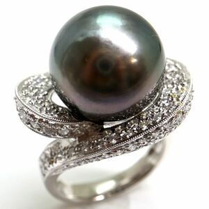 豪華!!1ctUP!!《Pt900 天然ダイヤモンド/南洋黒蝶真珠リング》M 16.7g 1.53ct パール pearl ジュエリー jewelry ring 指輪 EH4/EI4