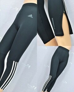 PE2-W95☆//adidasアディダス♪CLIMALITE*Lサイズ*裾チャック*定番ライン*スポーツロングボトムス※一番安価な送料はゆうパケットなら210円