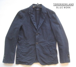 美品!!TOMORROWLAND BLUE WORK*段返り3つボタンコットンジャケット 0 実寸S 濃紺 ダークネイビー トゥモローランド ブルーワーク