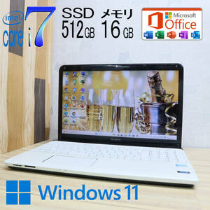 ★美品 最上級4コアi7！新品SSD512GB メモリ16GB★SVE15119FJW Core i7-3612QM Webカメラ Win11 MS Office2019 Home&Business★P71146