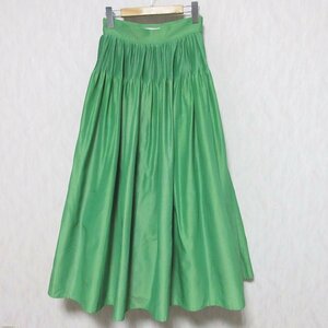美品 22SS Mame Kurogouchi マメクロゴウチ Silk Cotton Flared Skirt ハイウエスト マキシ丈 フレアスカート 1 グリーン ◆