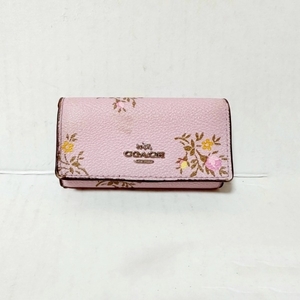 コーチ COACH キーケース 23519 - レザー ピンク×マルチ 6連フック/花柄/キーリング付き 財布