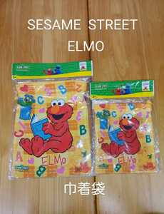 ③[新品] SESAME STREET ELMO 巾着袋 中 タテ28×ヨコ21㎝・小 タテ19×ヨコ16㎝ ２点セット