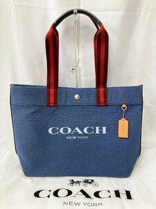 美品★COACHコーチ トートバッグ 肩掛けバッグ デニム×レザー 大容量 ロゴ E2357-CJ607★