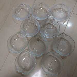 ガラス食器 昭和レトロ 中皿 10枚 蟹 ヒラメ 海の生き物 海鮮 各5枚 直径14cm