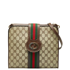 グッチ GGプラス シェリーライン ショルダーバッグ ベージュ ブラウン PVC レザー レディース GUCCI 【中古】