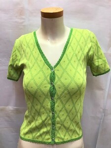 【XOXO】バイアス ラメニット 半袖 カーディガン 54001 LIME Size:ONE Made in JAPAN 新品ストック