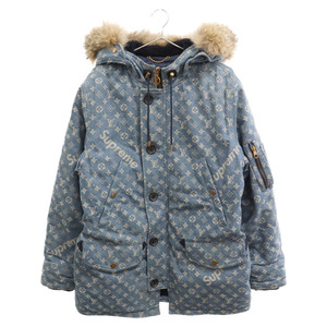 SUPREME×LOUIS VUITTON 17AW LV Jacquard Denim N-3B デニムモノグラムコヨーテファーN-3Bミリタリーコート インディゴ