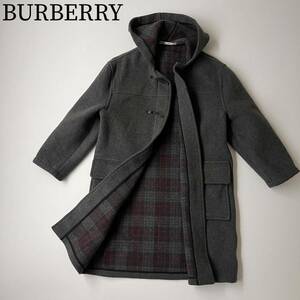 美品　BURBERRY LONDON バーバリーロンドン ロングコート　ダッフルコート アウター　ブルゾン　裏地チェック フード　ダブルフェイス生地