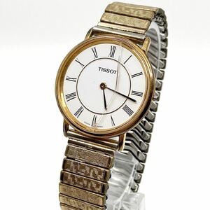 TISSOT 腕時計 蛇腹ベルト ローマンインデックス quartz クォーツ 2針 Swiss スイス製 ホワイト ゴールド 白 金 ティソ D46