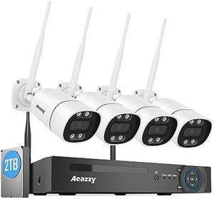 【新品送料無料】【顔検出・声光威嚇・双方向音声】AEAZZY 5MP 防犯カメラ 4台セット ワイヤレス 屋外 無線 500万画素 常時録画機能