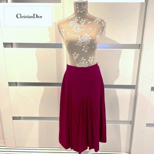 クリスチャンディオール　プリーツスカート　サイズXL　赤紫色　0137