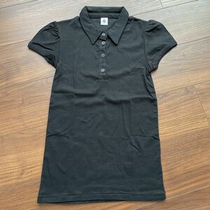 プチバトー　パフスリーブ半袖ポロシャツ 14a 新品　ブラック