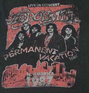 ST34ロックTシャツUNKNOWNアメリカ古着エアロスミスTシャツAERO SMITH黒TシャツLビッグサイズ1987ツアーTシャツ復刻ビンテージ加工オールド