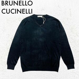 未使用 BRUNELLO CUCINELLI ブルネロクチネリ ニット ブラック カシミヤ 薄手 Vネック 48 OY60789