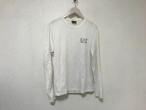 本物エンポリオアルマーニEMPORIO ARMANIコットンロゴプリント長袖TシャツロンTビジネススーツサーフアメカジメンズ白ホワイトSトルコ製