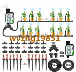 自動水やり器 植物 雨センサー付 自動水やりシステム 散水タイマー 散水セット 電池式 蛇口接続 庭・温室・花壇・鉢植え・畑用 30ノズル