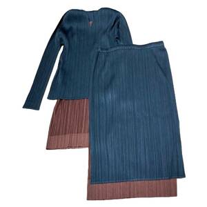 1円ISSEY MIYAKE イッセイミヤケ PLEATS PLEASE セットアップ バイカラー ブラック×ブラウン