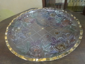 ガラス皿 大皿 RICCARDO 薔薇 金縁 厚さ1センチ 直径36センチ