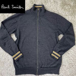 1円〜 【美品！圧巻の紳士感】 ポールスミス Paul Smith メンズ ドライバーズニット ウール タートルネック ストライプ ウール Lサイズ