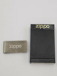 美品 ジッポ ZIPPO マネークリップ ロゴ入り ステンレス ケース付き 保管品