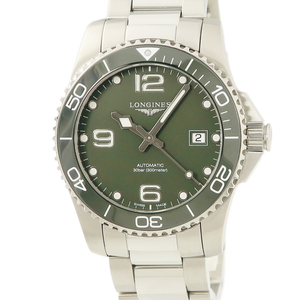 【3年保証】 ロンジン ハイドロ コンクエスト L3.781.4.06.6 緑 アラビア ドット ダイバーズ 自動巻き メンズ 腕時計