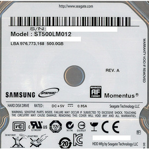 Samsung製 ノート用HDD 2.5inch ST500LM012 500GB 9.5mm [管理:1000005566]