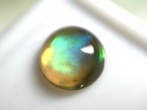 ブラックオパール 0.77ct 7mm ラウンドカボション 天然フローラル フラッシュ 遊色　クリスタル★100円スタート★