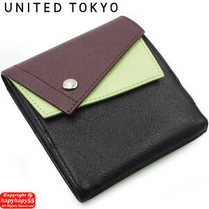 WEB限定品■UNITED TOKYO レザー二つ折り財布 octa 美品◆ミニウォレット 本皮 革 型押しレザー ユナイテッドトウキョウ コインケース