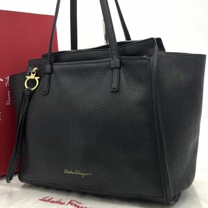 1円/美品/A4収納● Salvatore Ferragamo フェラガモ トートバッグ ビジネス 肩掛け エイミー ガンチーニ 金具 ロゴ ブラック レザー メンズ