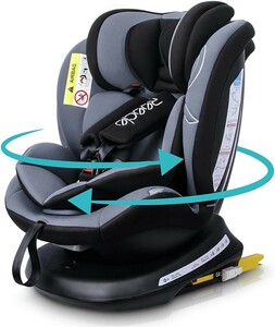 チャイルドシート 360° 回転式 新生児~12歳頃 (0-36kg) ISOFIX対応 シートベルト固定 (黒)