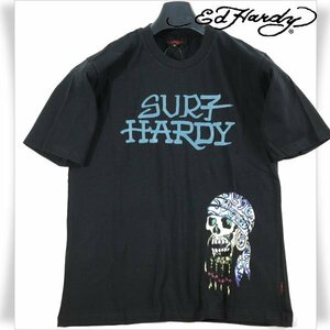 新品1円～★Ed Hardy エドハーディー メンズ 半袖 コットン綿 天竺 Tシャツ L 黒 ブラック クルーネック カットソー ◆1720◆