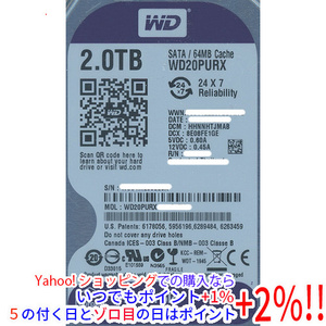 【中古】Western Digital製HDD WD20PURX 2TB SATA600 1000～2000時間以内 [管理:1050021839]