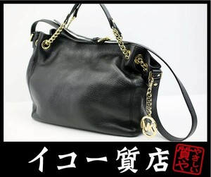 イコー質店　マイケルコース　2WAYショルダーバッグ　レザー　ブラック×ゴールド　RY2220