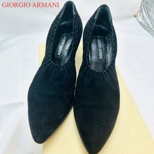GIORGIO ARMANI ジョルジオアルマーニ　パンプス23cm スエード　ブラック ビジネスシューズ 革靴 黒 本革 レザーシューズ