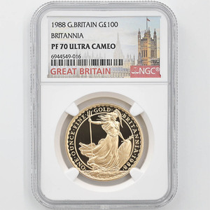 1988 英国 ブリタニア 100ポンド 金貨 1オンス プルーフ NGC PF 70 UC 最高鑑定 完全未使用品 イギリス 金貨