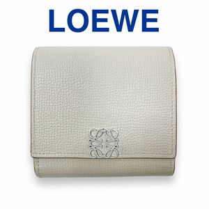 ロエベ 2つ折り財布 アナグラム コンパクト フラップウォレット ベージュ 本革 LOEWE C821L57X01 レディース ブランド