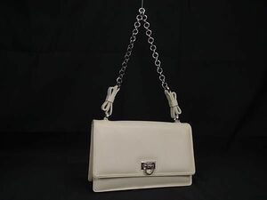 1円 ■美品■ Salvatore Ferragamo フェラガモ AQ-21 6849 ガンチーニ チェーン レザー ワンショルダー ハンドバッグ アイボリー系 FB0727