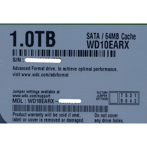 【中古】Western Digital製HDD WD10EARX 1TB SATA600 0～100時間以内 [管理:1050022059]