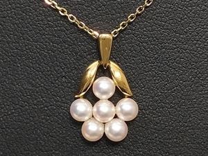 MIKIMOTO ミキモト K18 18金 YG パールデザイン ペンダント ネックレス イエローゴールド 3.5g 40cm 店舗受取可