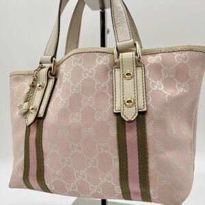 《美品》GUCCI グッチ シェリーライン GG柄 ミニトートバッグ ハンドバッグ チャーム付 キャンバス レザー ホースビット 革 金具 