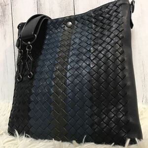 極美品/希少●ボッテガヴェネタ Bottega Veneta サコッシュ ボディバッグ ショルダーバッグ 斜め掛け イントレチャート レザー 本革 メンズ