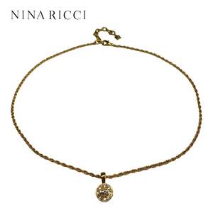 NINARICCI ニナリッチ ラウンド型 ネックレス ラインストーン NRロゴ ゴールドカラー レディース アクセサリー