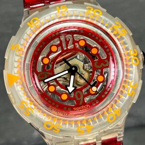 新品 Swatch スウォッチ RED MARINE Scuba200 SDK114/5 腕時計 クオーツ アナログ ダイバーズ スケルトン 回転ベゼル 新品電池交換済み
