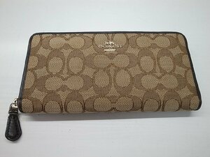 美品☆【COACH】コーチ◆ シグネチャー ラウンドファスナー 長財布 ウォレット　53602