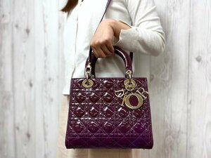 極美品 新品同様 Christian Dior クリスチャン ディオール レディディオール ハンドバッグ ショルダー バッグ パテントレザー 紫2WAY 70915