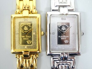 ジャンク 2点セット まとめて ELGIN エルジン FINE GOLD ゴールド 999.9 FK-578 PLATINUM プラチナ 999.5 FK-611 腕時計
